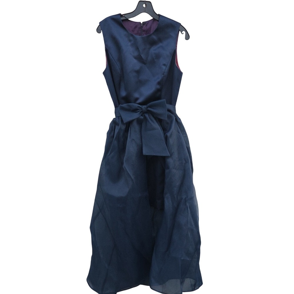 Vintage Y2k Vera Wang Navy 2 Peice Dress Bow Overlay Preppy Retro Coquettte 10